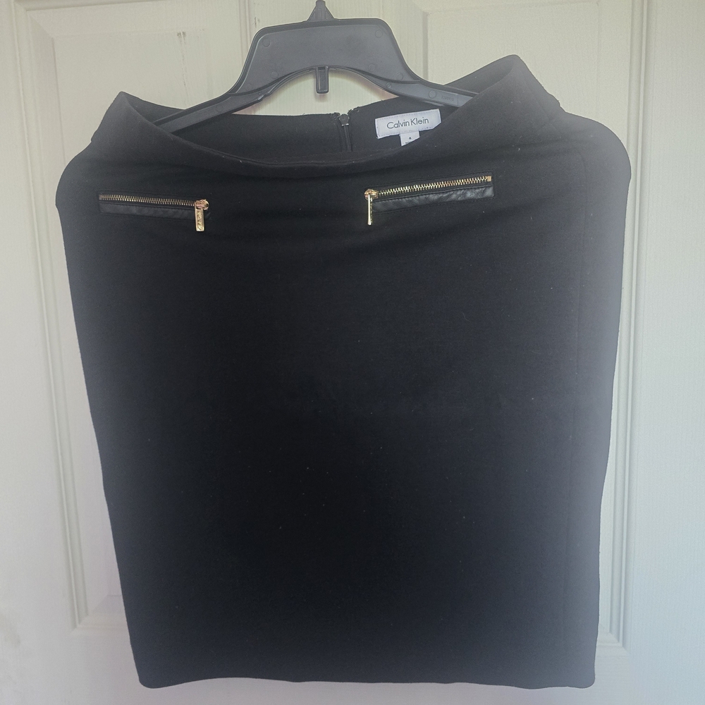 Calvin Klein Black Pencil Skirt with Gold Zippers